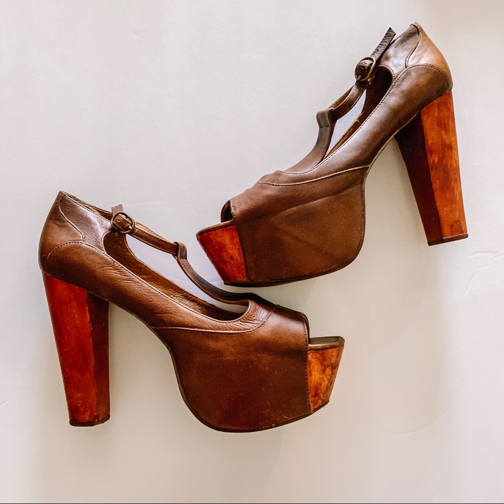 Jeffrey Campbell Foxy Brown Wood  Platform Heels